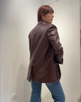 Meme Road – Blazer Donna Bordeaux Effetto Pelle Lucida