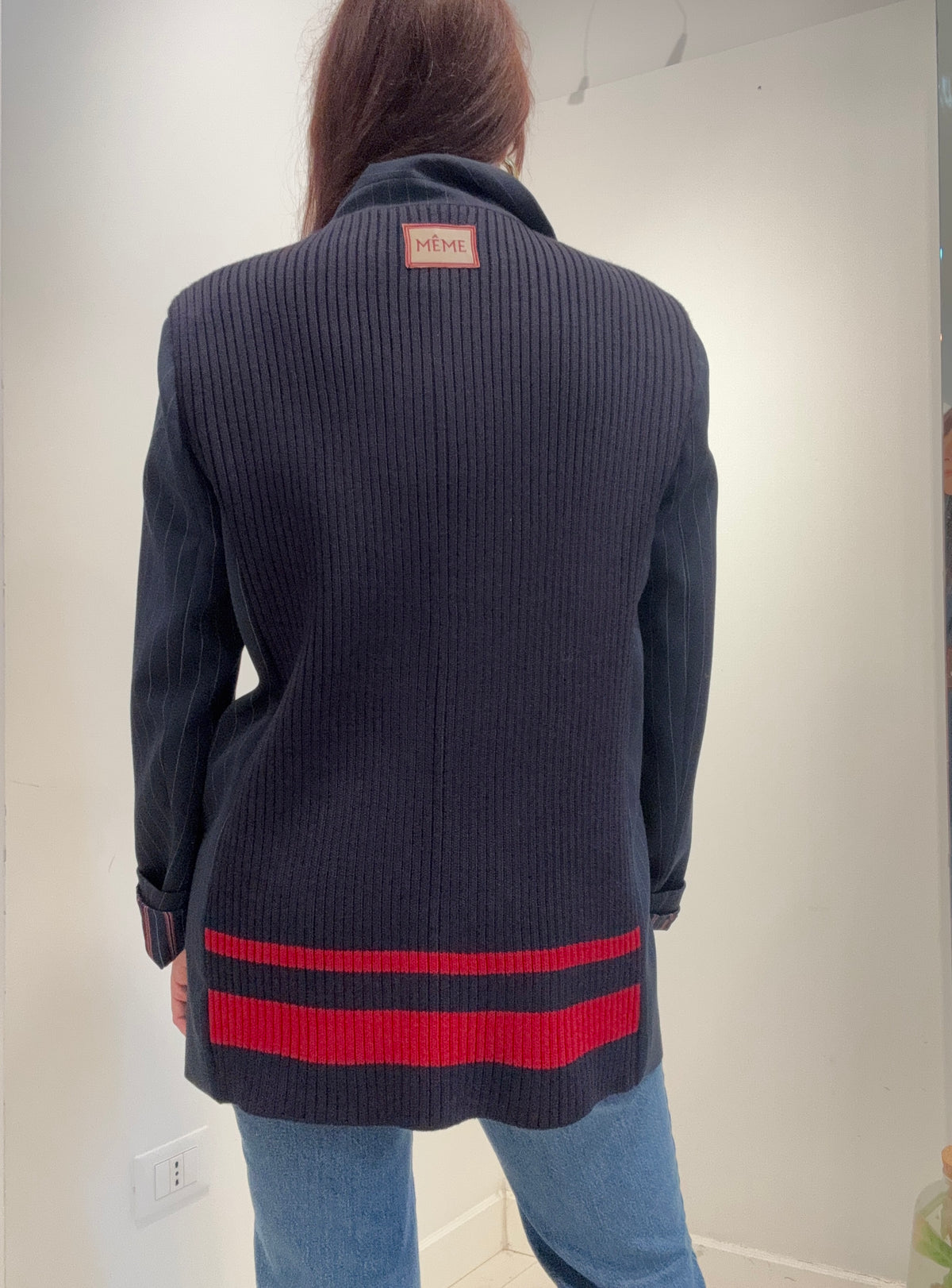 Meme Road – Blazer Donna Oversize Gessato Blu con Patch