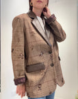 Meme Road – Blazer Donna Principe di Galles Beige con Paillettes