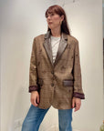 Meme Road – Blazer Donna Principe di Galles Beige con Paillettes
