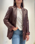 Meme Road – Blazer Donna Bordeaux Effetto Pelle Lucida