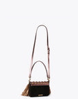 Kurt Geiger Small Oxford Fringe Borsa Donna in Pelle Marrone e Nera con Frange Animalier