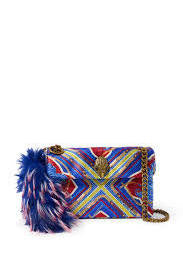 Kurt Geiger Fabric Mini Kensington Borsa Donna Multicolor con Strass e Piume