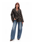 Meme Road-Cappottino Donna Animalier Doppiopetto con Frange Marroni