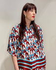 Meme Road - Camicia fantasia pesci celeste e bordeaux