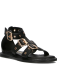 Janet & Janet - Sandali Donna in Pelle Nera con Fibbie Regolabili Borchie Oro