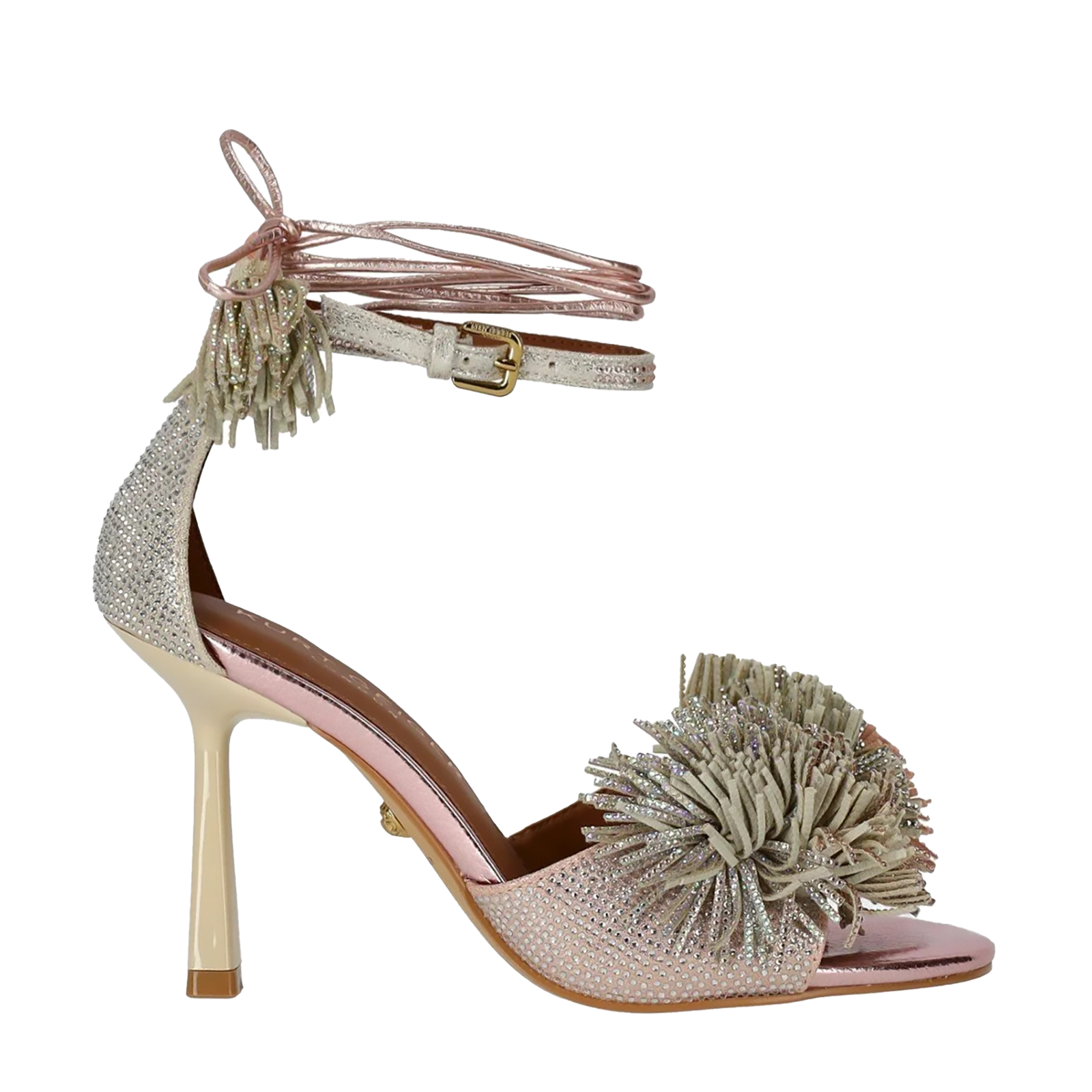 Kurt Geiger - Sandalo Donna Tacco 9 Rosa Cipria Crystal e Pom Pon Gioiello
