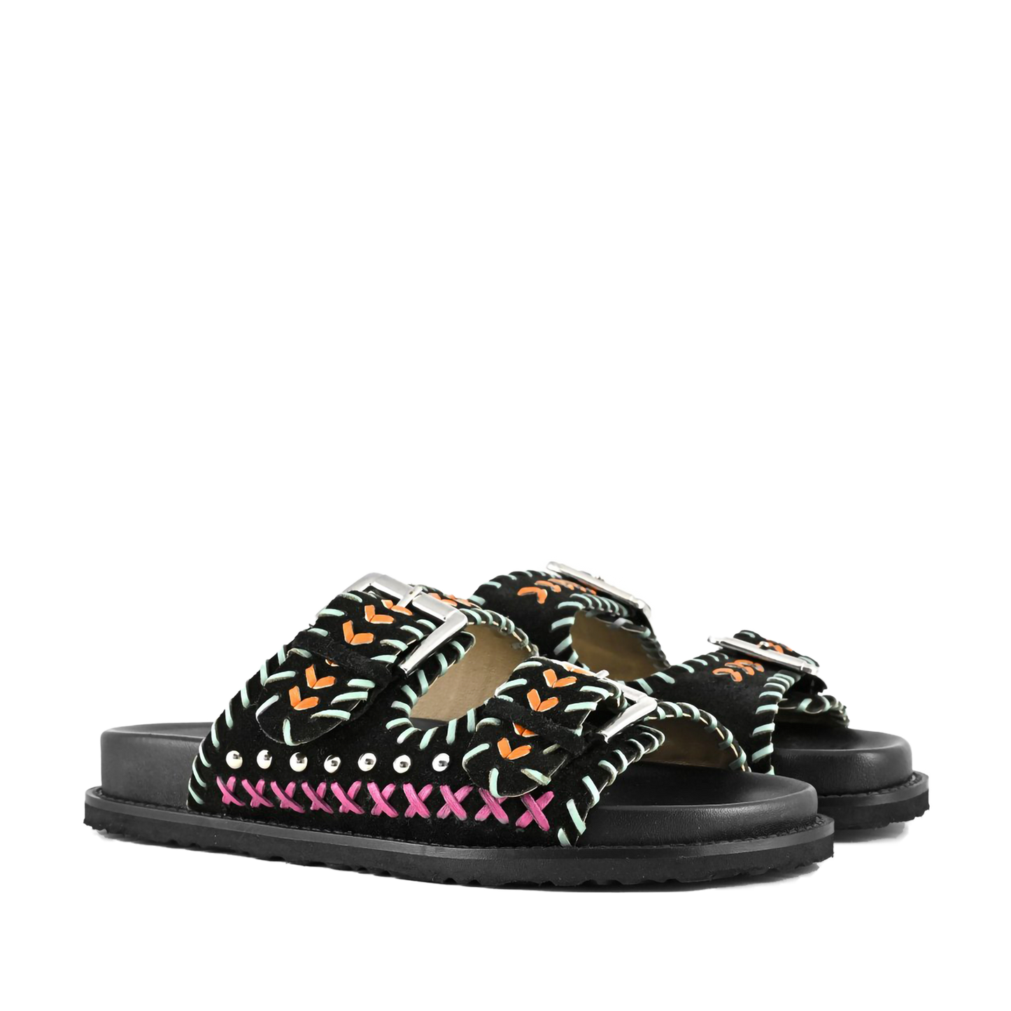 Coral Blue - Black Ethnic Sandal Multicolor