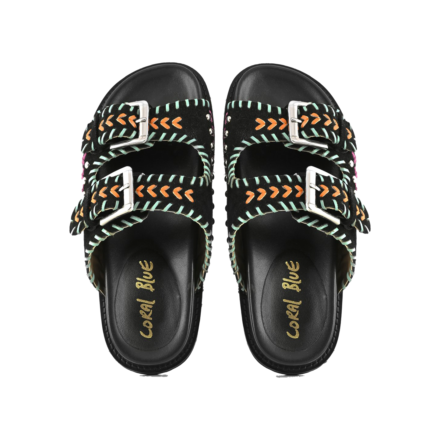 Coral Blue - Black Ethnic Sandal Multicolor